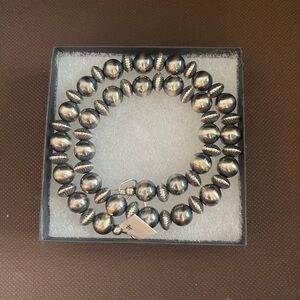 Sterling Silver pearls and pumpkin saucer peals 10mm and 7mm Beaded necklace.